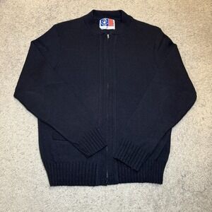Vintage San Francisco Knitting Mills Full Zip Knit Cardigan Sweater In Blue Sz M